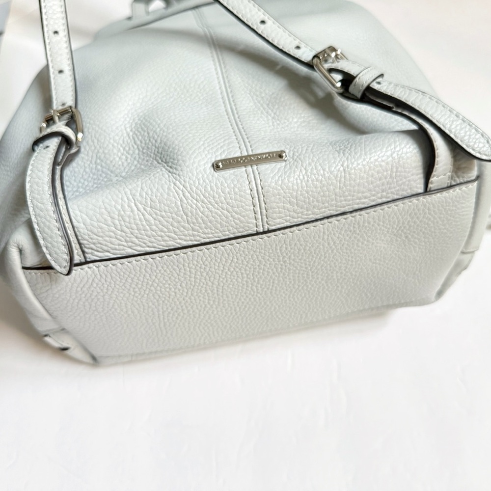 REBECCA MINKOFF LIGHT BLUE LEATHER SILVER METAL ZIPPERS BACKPACK PURSE BAG - Picture 3 of 11